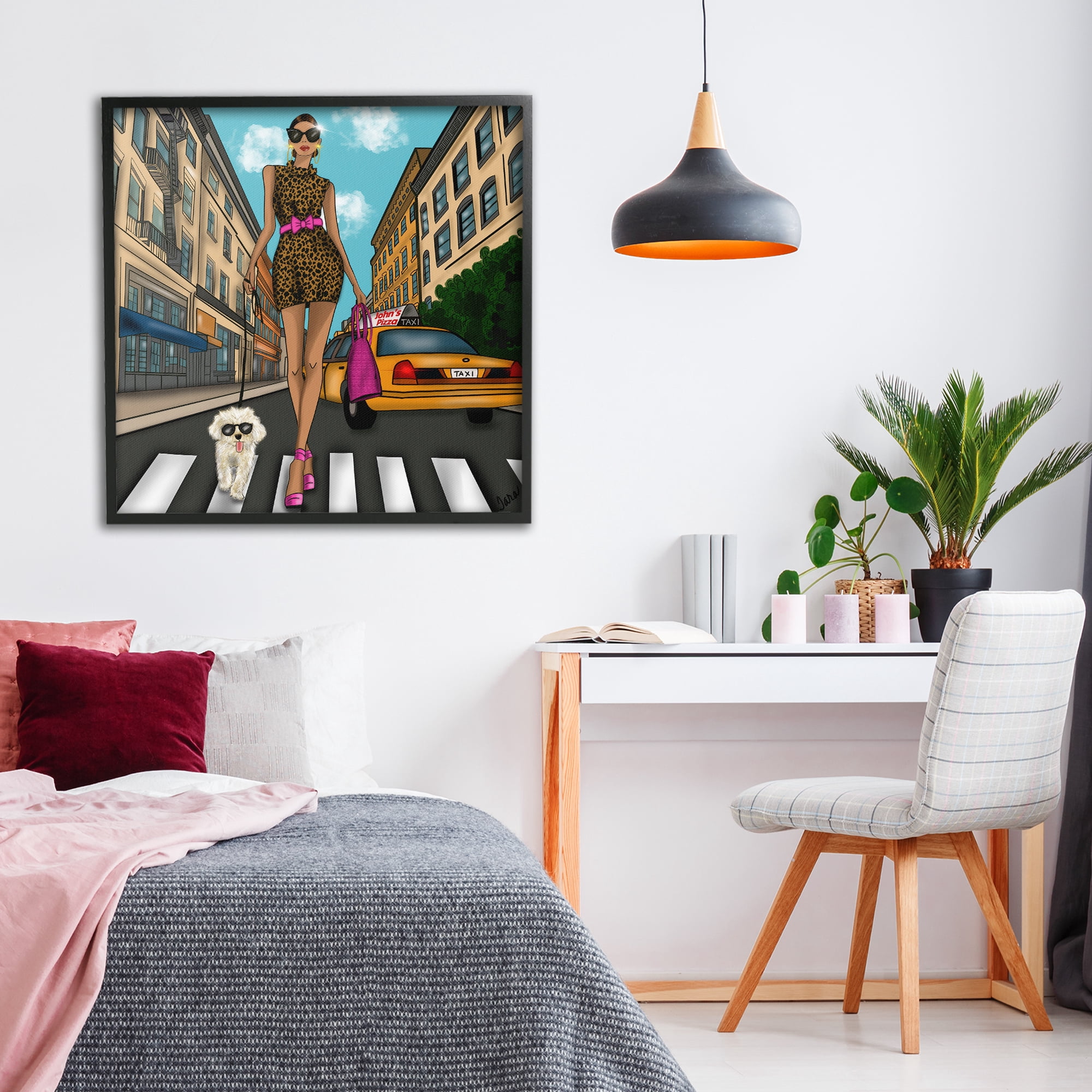Stupell Industries Fashion Girl in Big City Black Framed Giclee Art, design by Tara Boone