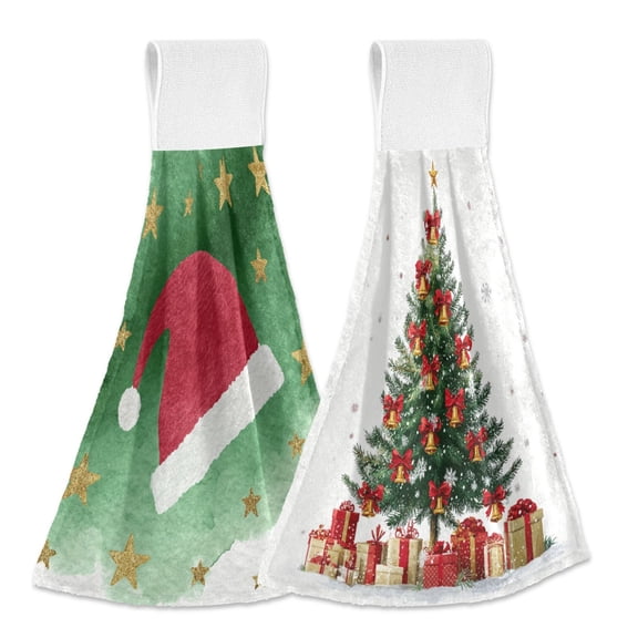 IAUYY Kitchen Hanging Towels Set of 2 100% Polyester Absorbent, Super Soft Hand Towels with Hanging Loops for Bathroom Kitchen The Red Festival The Red Bow Tie
