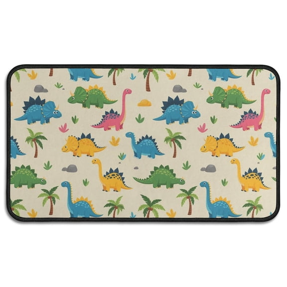 Beige Toned Dinosaur and Palm Tree Pattern Door Rugs,Washable Non Slip Door Mats Indoor,Decorative Door Mats,Entry Mat Indoor for Entrance,Bedroom,Kitchen,Bathroom,30"x17"