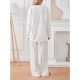thumbnail image 6 of KelaJuan Women 2pcs Pajamas Set Solid Color V-neck Loose Long Sleeve Pullover Shirt and Casual Elastic Pants Sleepwear, 6 of 6
