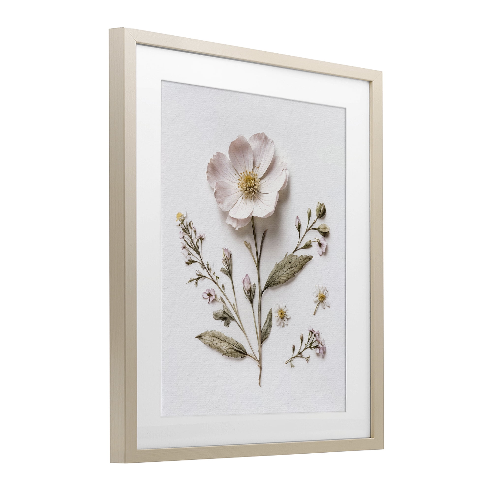 Pressed Wild Flowers Birch Framed Print Under Glass, design by Lettered and Lined