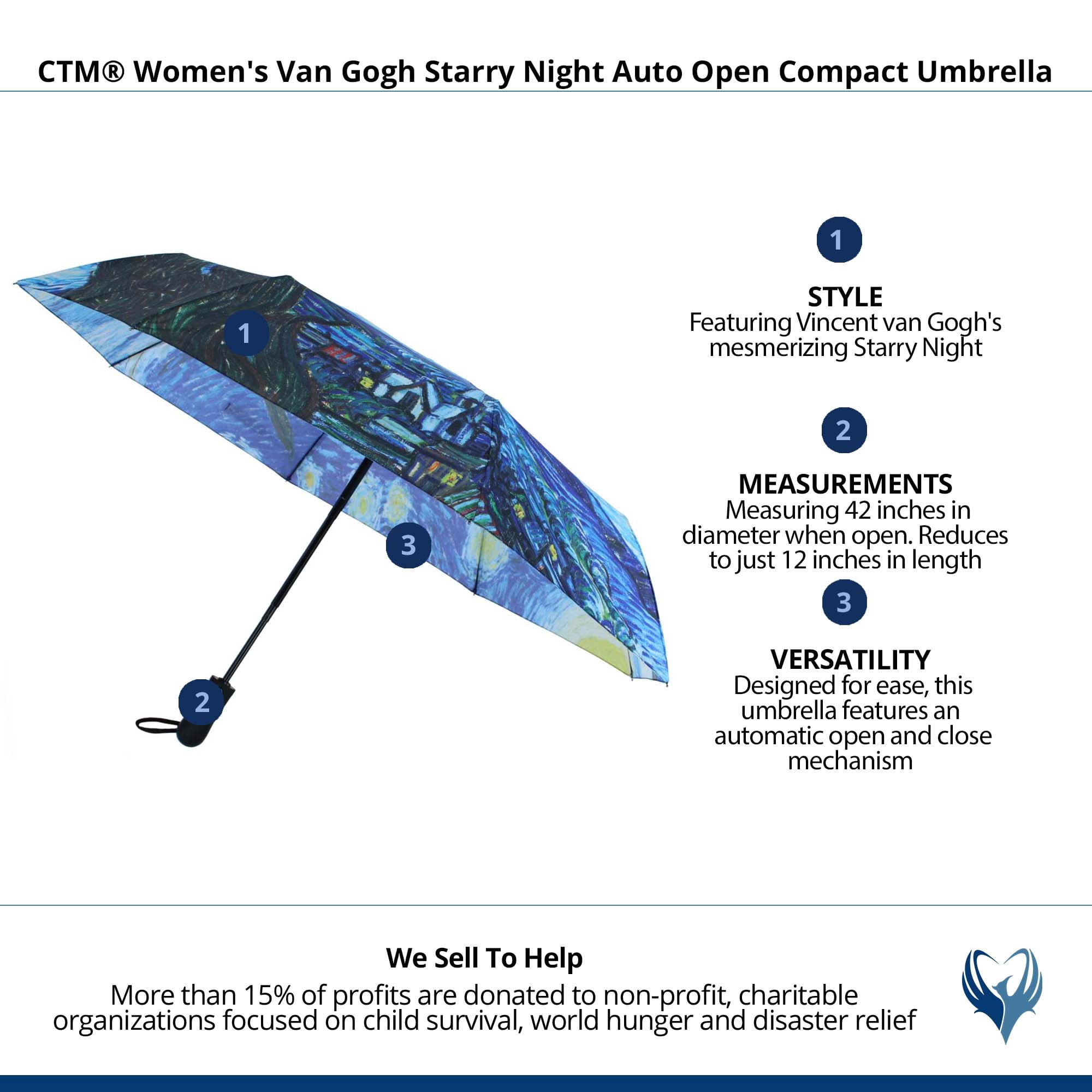 CTM  Van Gogh Starry Night Auto Open Compact Umbrella (Women)