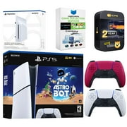 Sony PlayStation 5 Astro Bot Slim Digital Bundle with Disc Drive, Extra Controller, MightySkins Game Collection Services and 2 Year Extended Warranty - Cosmic Red
