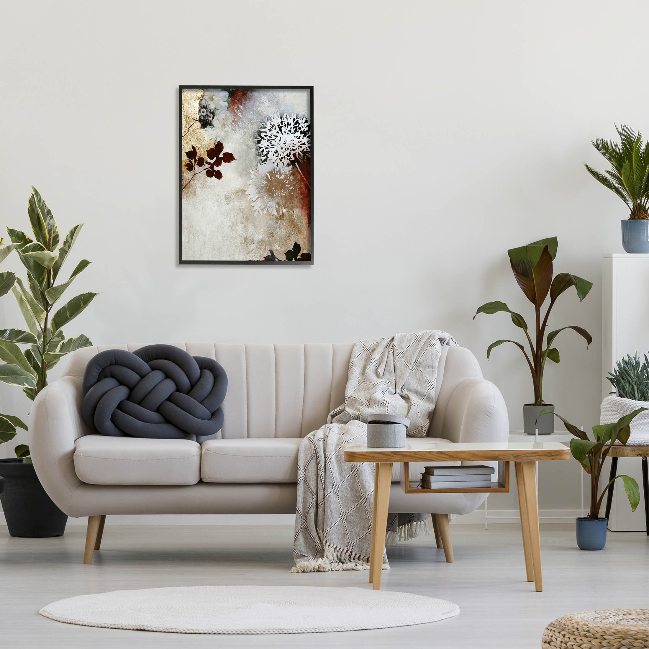Flower Blossom Silhouette Outlines Abstract Graphic Art Black Framed Art Print Wall Art