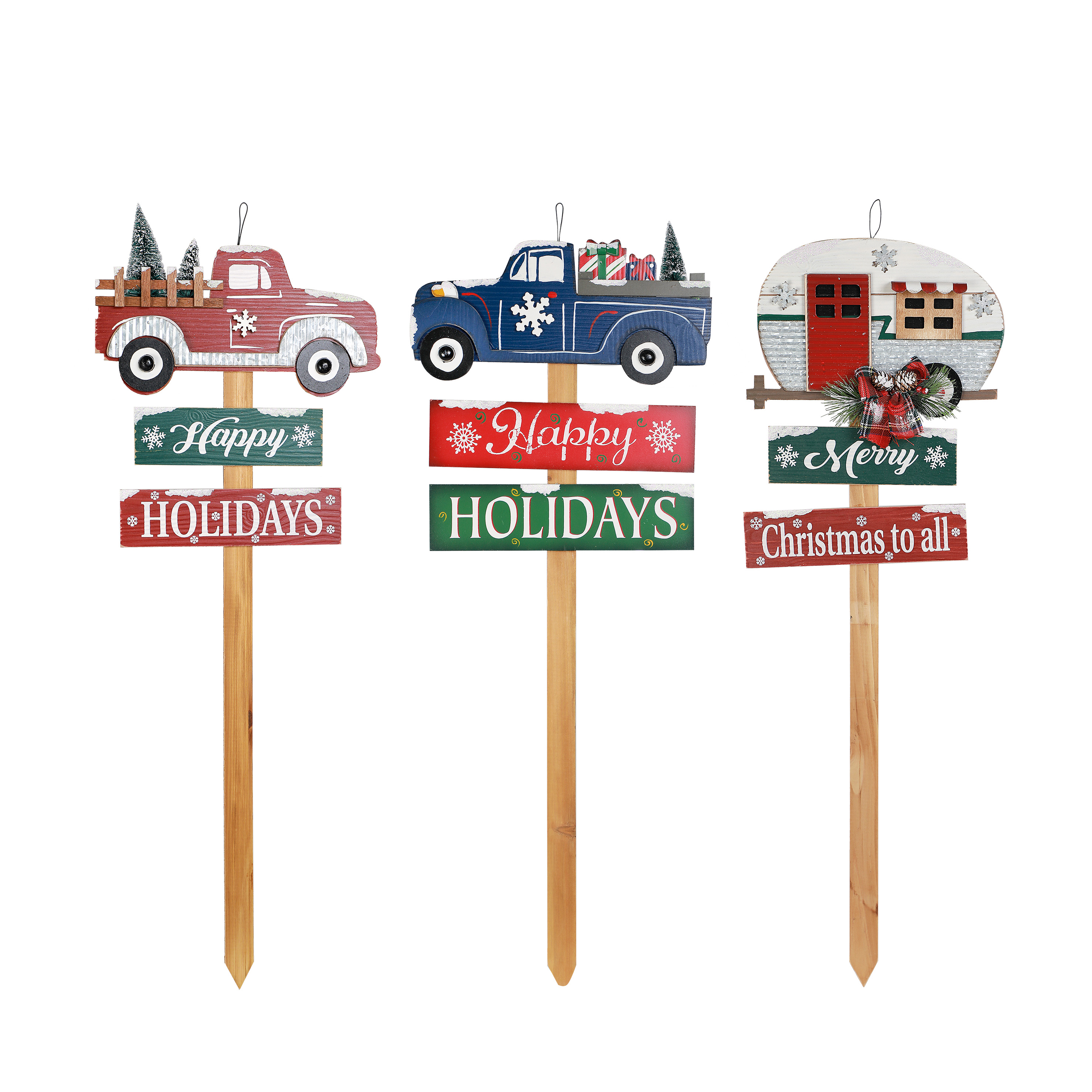 Holiday Time Wooden Yard Stake Christmas Decoration Assortment, 36&quot;H