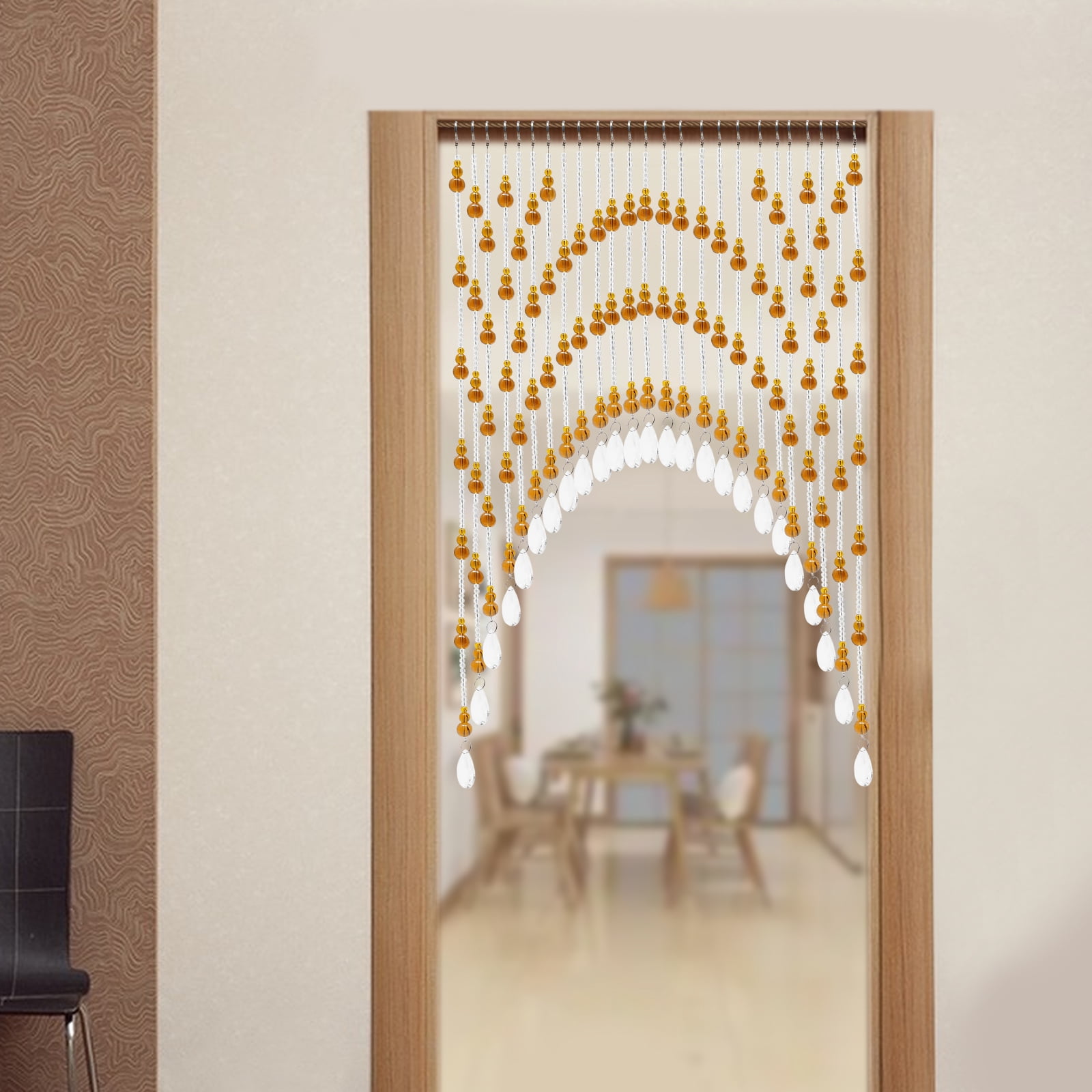 Crystal Glass Beaded Door Curtain 25-60in Adjustable Amber Clear Arched Gourd-Shaped Beads for Doorways, Windows
