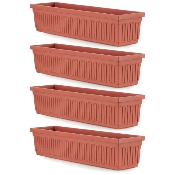 HC Companies 30 Inch Fluted Venetian Flower Window Box, Clay (4 Pack)