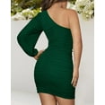 thumbnail image 2 of Women One Shoulder Ruched Bodycon Mini Dress Puff Long Sleeve 2023 Spring Summer Club Party Cocktail Short Dresses, 2 of 6