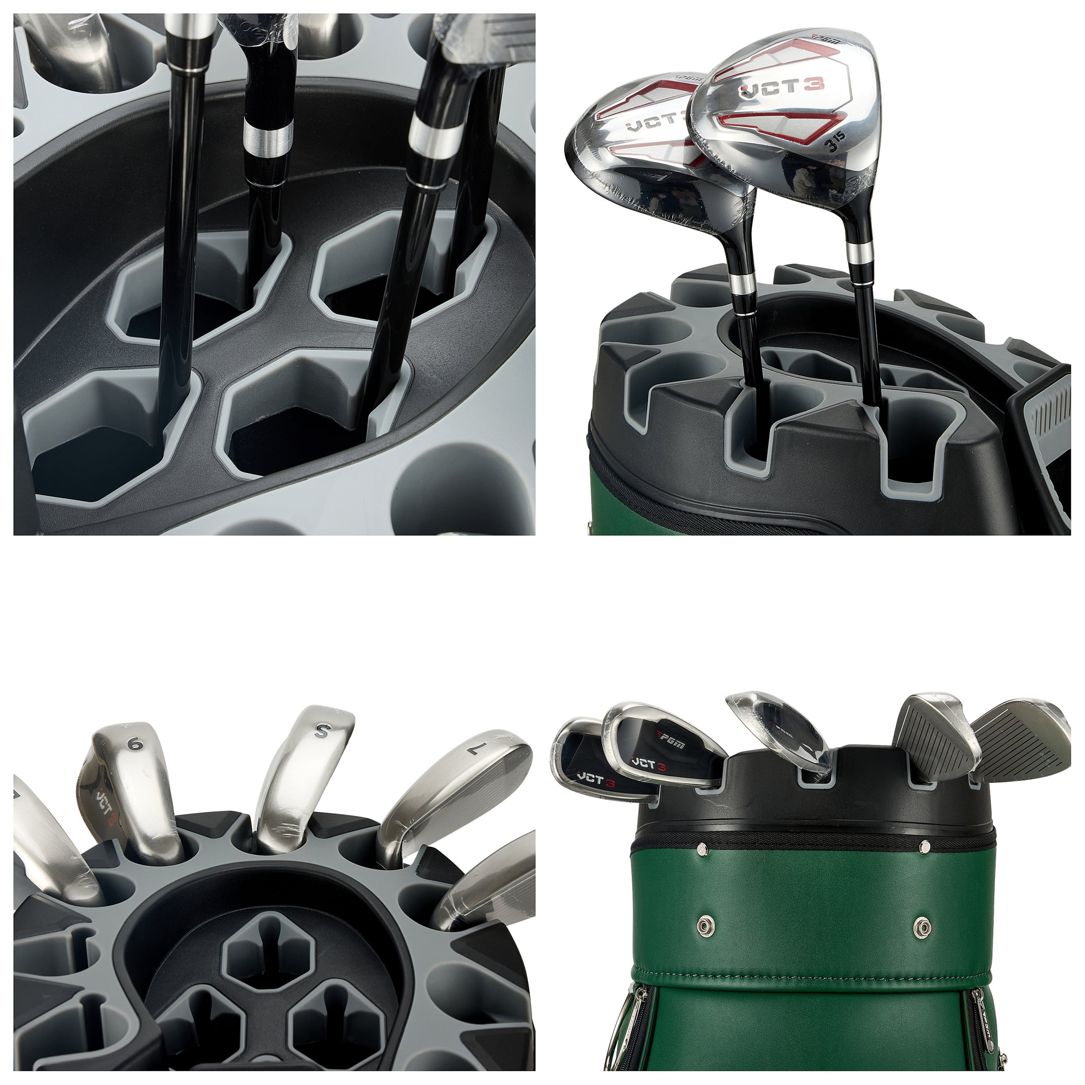 PGM Golf Cart Bag 14 Way Organizer Divider Silent Top Waterproof Bag/Green Leather