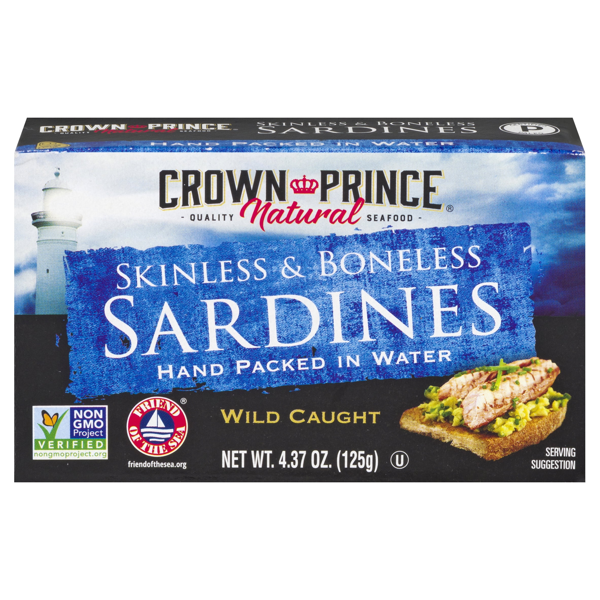 (6 pack) Crown Prince Natural Skinless & Boneless Sardines in Water, 4.37 oz Can