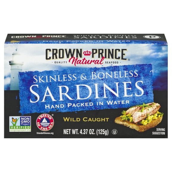 Crown Prince Natural Skinless & Boneless Sardines in Water, 4.37 oz Can