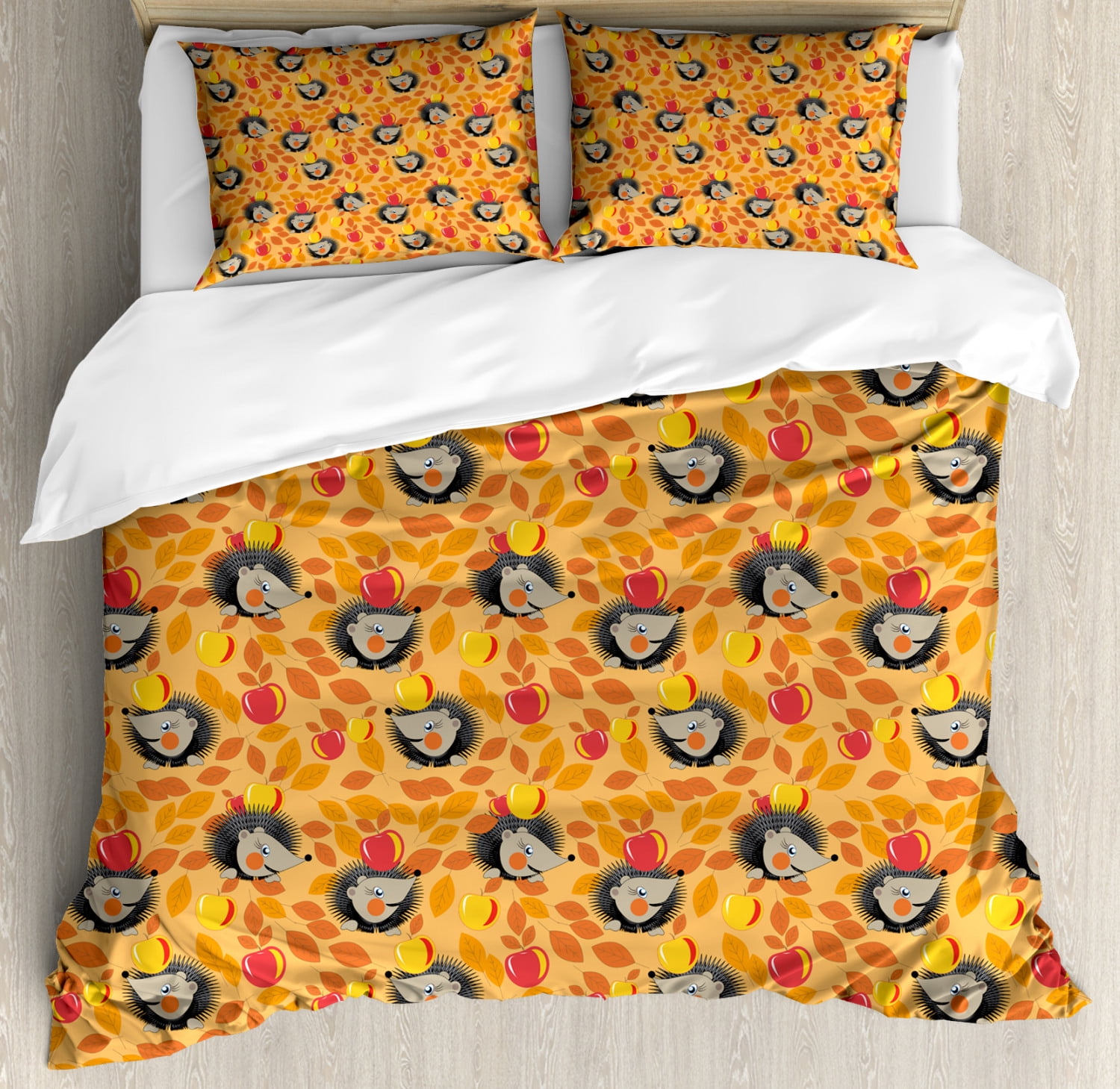 Hedgehog King Size Duvet Cover Set, Happy Hedgehog Characters and