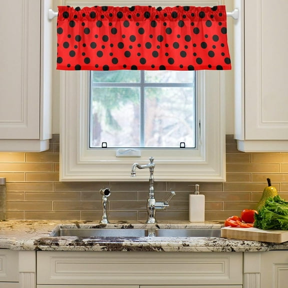 Ladybug Red Polka Dot Valances for Windows, Blackout Curtain Valances for Kitchen Bathroom Living Room Window Rod, 54" W x 18" L