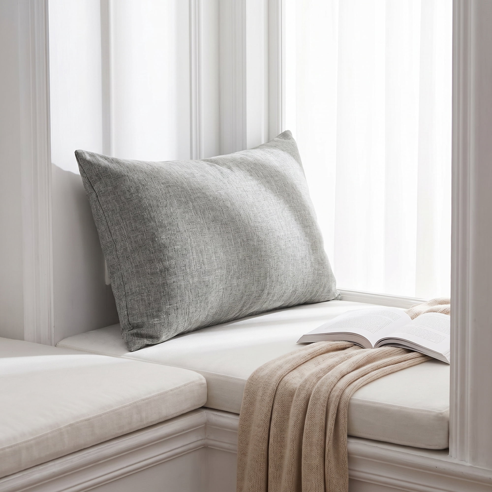 Unique Bargains Lumbar Support Pillow Flax Back Support for Driving Gray 11.8"x19.7"