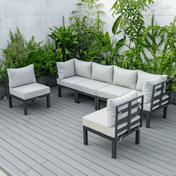 LeisureMod Chelsea 6-Piece Outdoor Patio Conversation Set – Aluminum Sectional Sofa Set with Cushions for Backyard, Garden, Balcony, Deck, Porch, Terrace, Poolside & Outdoor Living Spaces, Biege