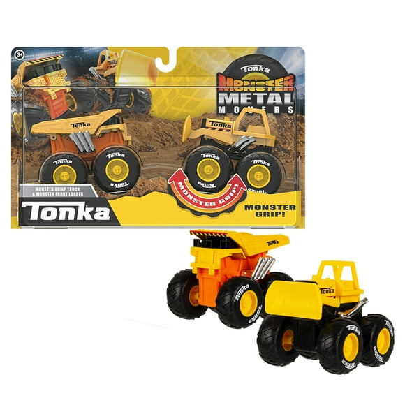 Tonka Monster Metal Movers Combo Pack - Construction Zone (Dump Truck & Front Loader) - 3" Tall, Super Grip Tires, Monster Trucks, Durable Toy Construction Vehicles, Great Gift, Kids Ages 3+