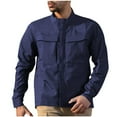 thumbnail image 2 of Tawop Jackets for Men Military Cargo Stand Collar Long Sleeve Zip Hoodless with Hood Multi Pockets Casual Windproof Sports Solid Mens Clothes,Blue,XL, 2 of 4