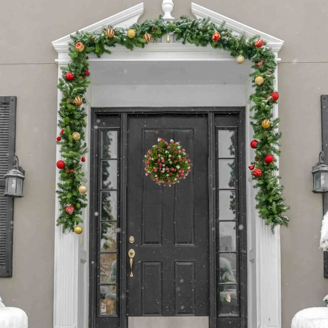 Fiudx Corona de Hojas Coloridas, Elegante Diseño Primaveral y Veraniego, Detalles de Ranúnculo Amarillo, Encantadora Decoración para Puerta de Entrada, Decoración de Temporada para El Hogar, Regalo d