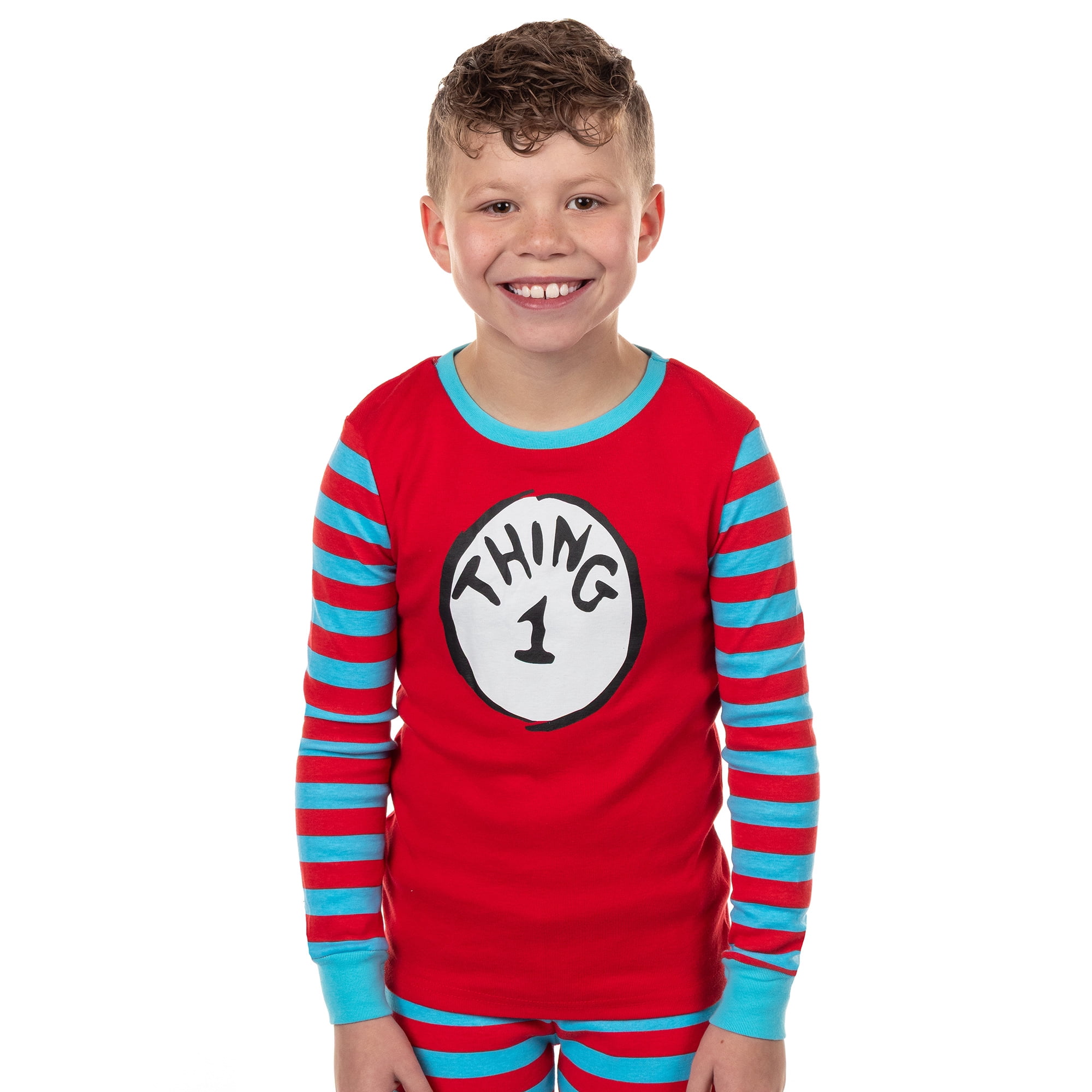 Dr. Seuss Thing 1 and Thing 2 Character Emblem Matching Family 2-Piece Tight Fit Pajama Set