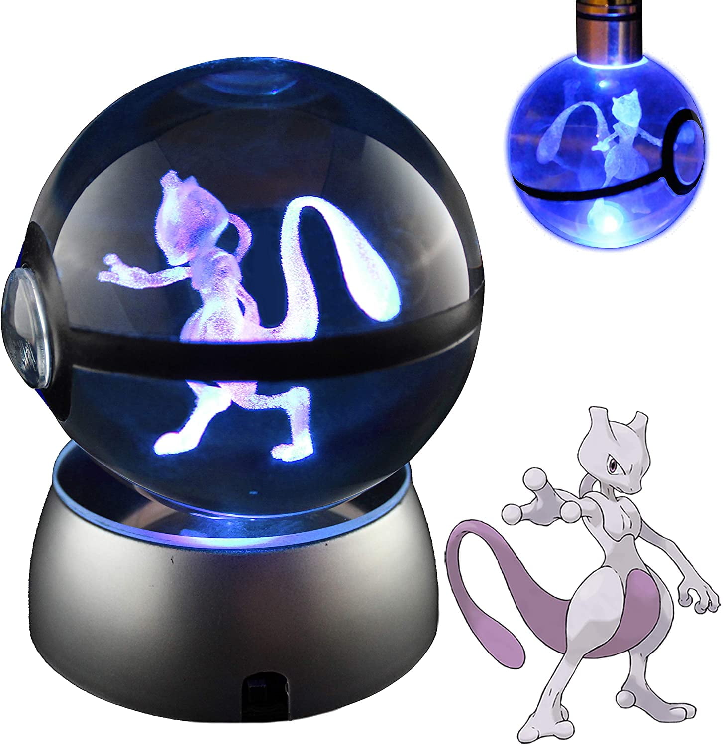 3D Pokemon Crystal Ball Mega Charizard X LED Night Light Key Rings Keychain Gift 