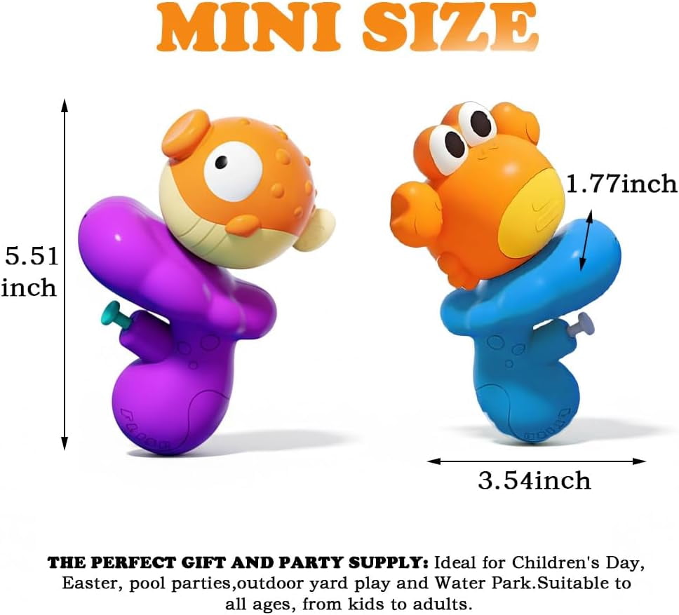 Yippzo 6 Pack Mini Water Guns, Squirt Gun 6-20ft Long Range Water Blasters Shark Pufferfish Crab Prank Water Gun Small Water Pistol Gun for Outdoor