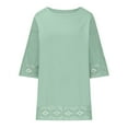 thumbnail image 5 of Puntoco Women tops for Summer 2025 Clearance Women Vintage Lace Patchwork Bow V-Neck Three Quarter Blouses T-Shirt Green 12(S), 5 of 8
