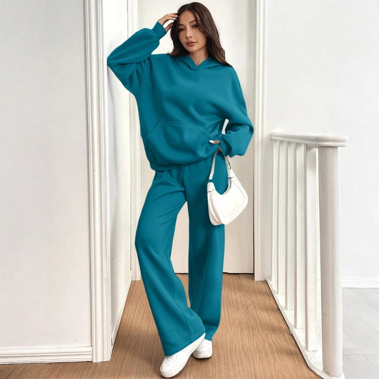 Women's Oversized 2 Piece Sweatsuit Set Hoodie Wide Leg Sweatpants