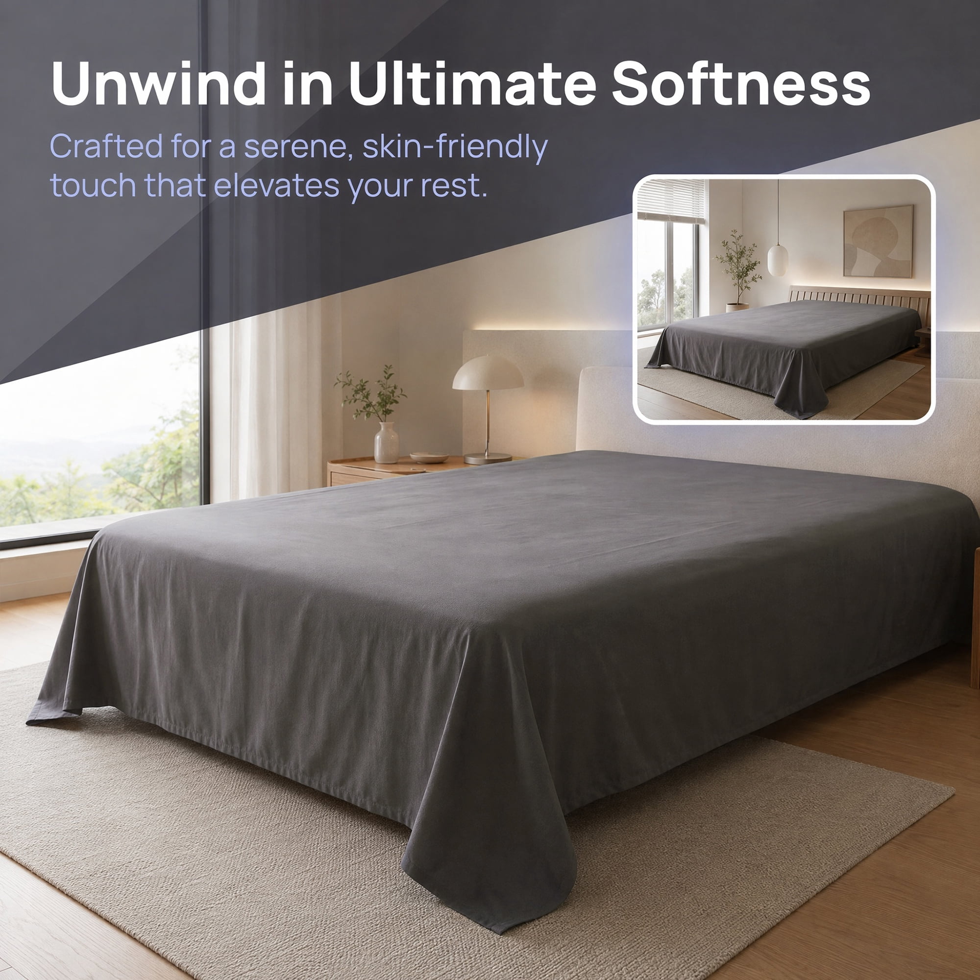 Unique Bargains Microfiber Ice Bed Sheet Flat Sheet Bedding for Bedroom Dark gray 91"x96"