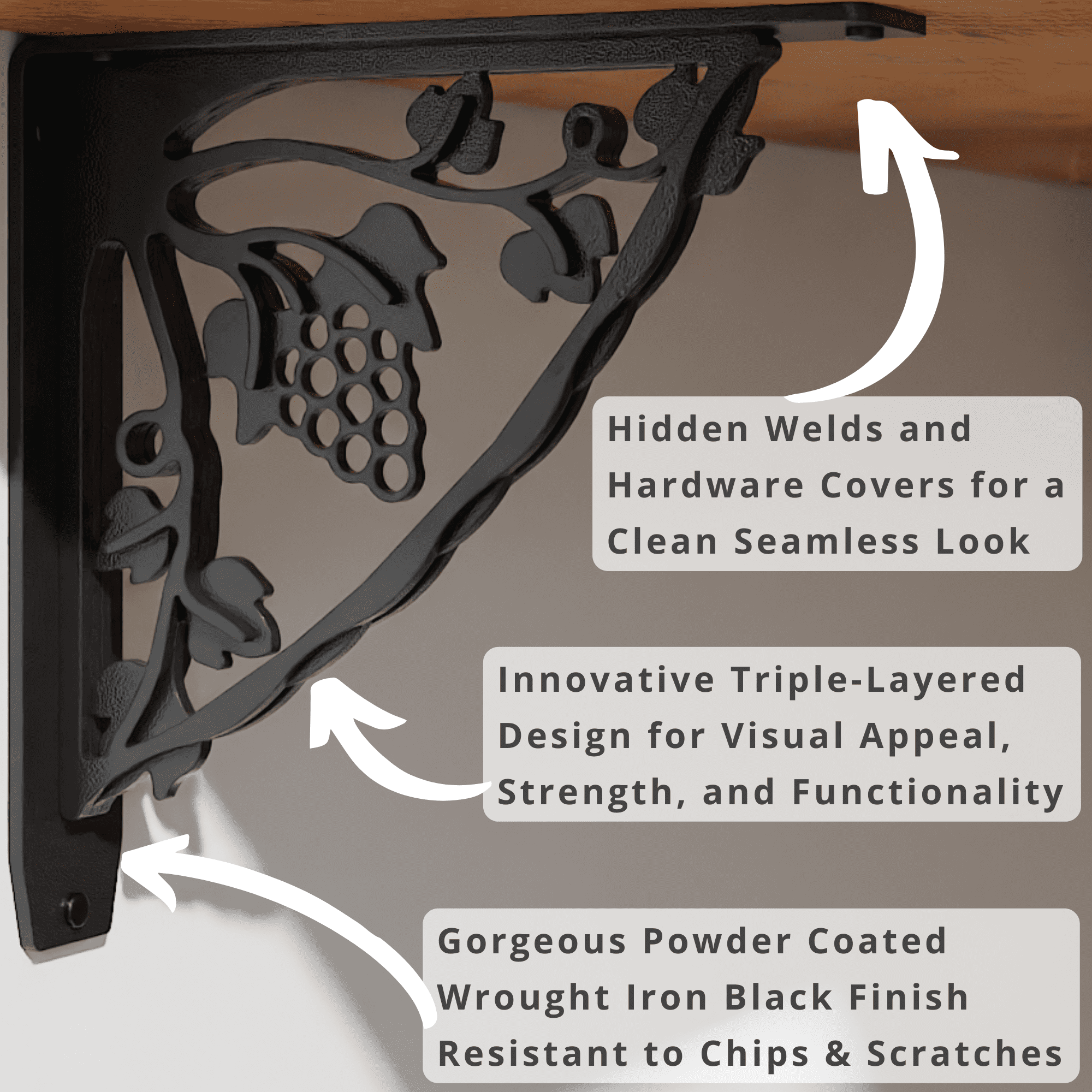 MADEIRA HEAVY DUTY STEEL FIREPLACE MANTEL BRACKETS, FLOATING SHELF, COUNTERTOP SUPPORT - HAND WELDED - 12" x 12" x 2"