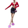 thumbnail image 6 of KelaJuan Women Crop Tops, Sexy Long Sleeve Flared Cuff Sweater, Solid Color Ribbed Autumn Knitwear, 6 of 6