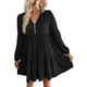 thumbnail image 2 of Vestidos Cortos de Larga para Mujer, Cuello en V, Informales, Holgados, con Vuelo, con , Estilo Bohemio para Vacaciones, para Otoño Negro XL, 2 of 8