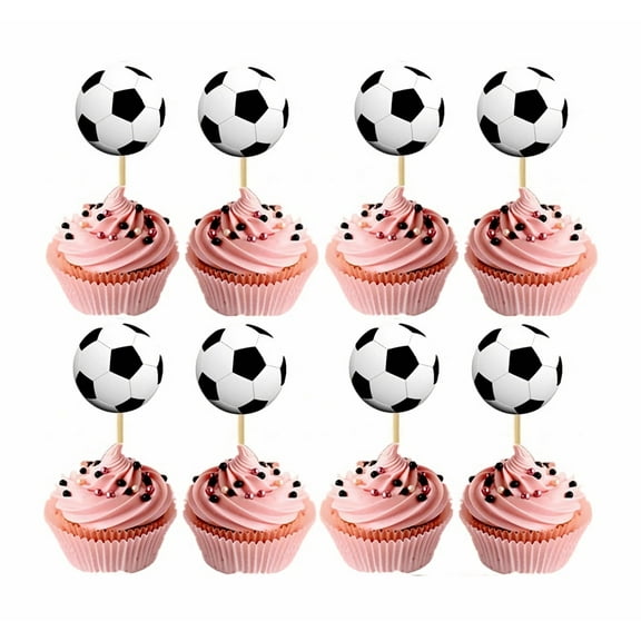 Qoadwem 24pcs Soccer Ball Cupcake Toppers Sports Theme Football Cupcake Food Picks for Sport Balls Theme Baby Shower Wedding Birthday Party Cake Decorations Supplies