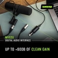 thumbnail image 5 of Shure MVX2U Interfaz digital XLR a USB con conector para auriculares, preamplificador integrado con control de ganancia de 60 dB, monitoreo de latencia cero, alimentación fantasma de 48 V, aplicación, 5 of 5