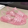 thumbnail image 5 of ZACPNCV Jelly Shoes for Toddler Girls Summer Beach Retro Jellies Sandals T-Strap Slingback Kids Glitter Open Toe Princess Dress Flat Pink 1.5-2 Years, 5 of 7