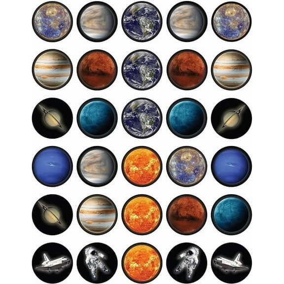 30 x Edible Cupcake Toppers Themed of Planet Collection of Edible Cake Decorations | Uncut Edible on Wafer Sheet