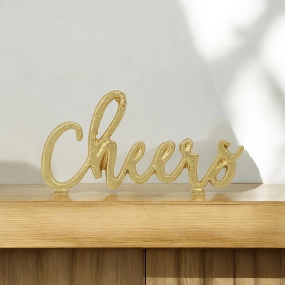Contemporary Home Living Handcrafted Cast Iron "Cheers" Tabletop Sign - 6.25" - Gold