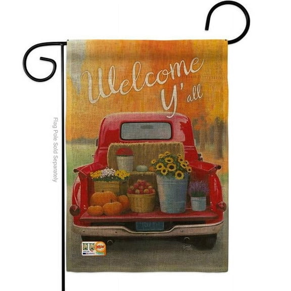 13 x 18.5 in. Welcome Harvest Truck Burlap Fall & Autumn Impressions Decorative Vertical Double Sided Garden Flag