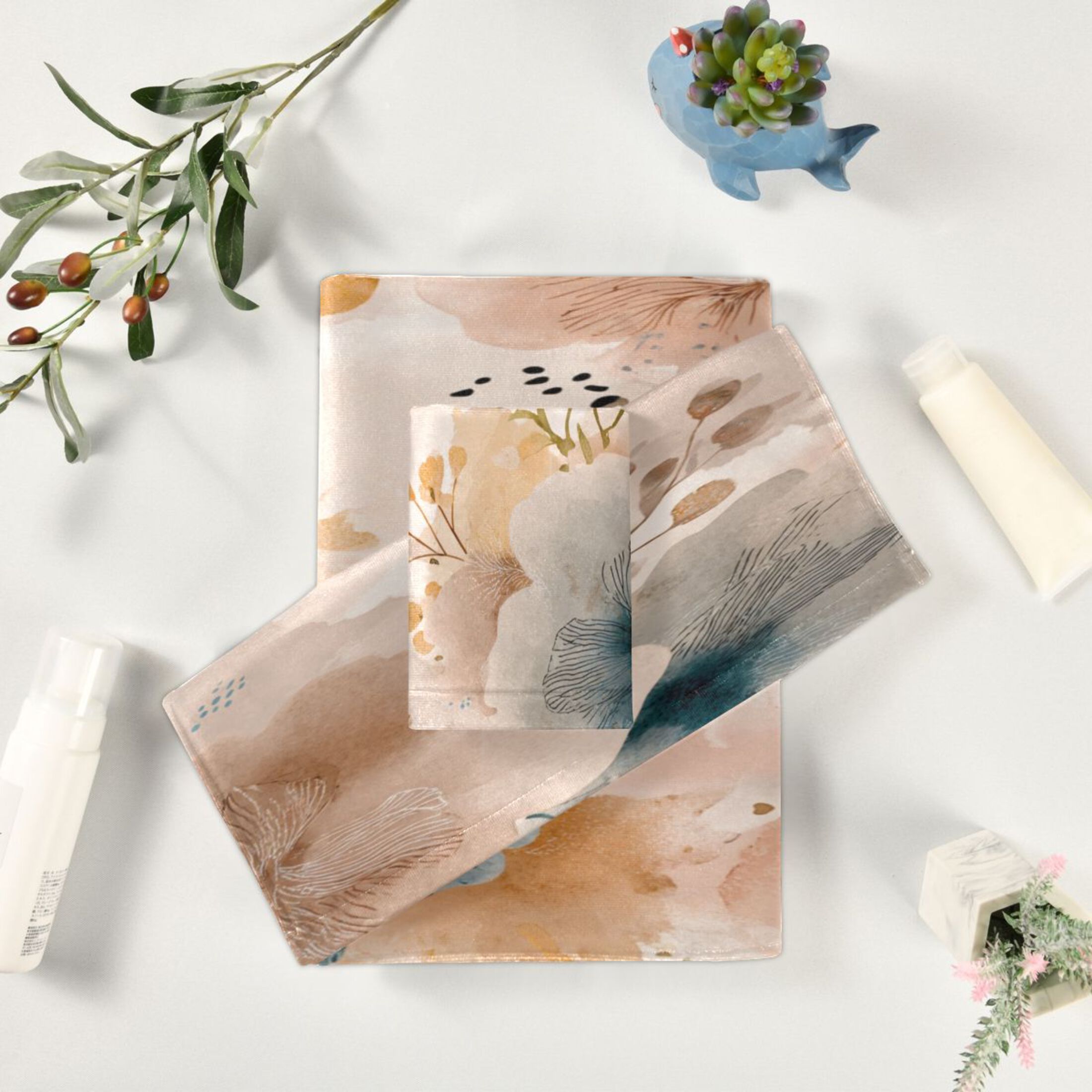 3 Piece Bath Towels Set Bath Towel, Hand Towel and Face Towel for Bathroom, Gym, Hotel Hazy Ethereal Flowers