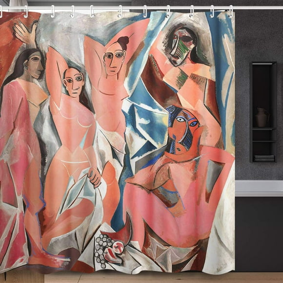 INVIN ART Shower Curtain Set with Hooks,Les Demoiselles d'Avignon by Pablo Picasso,Home Art Paintings Pictures for Bathroom