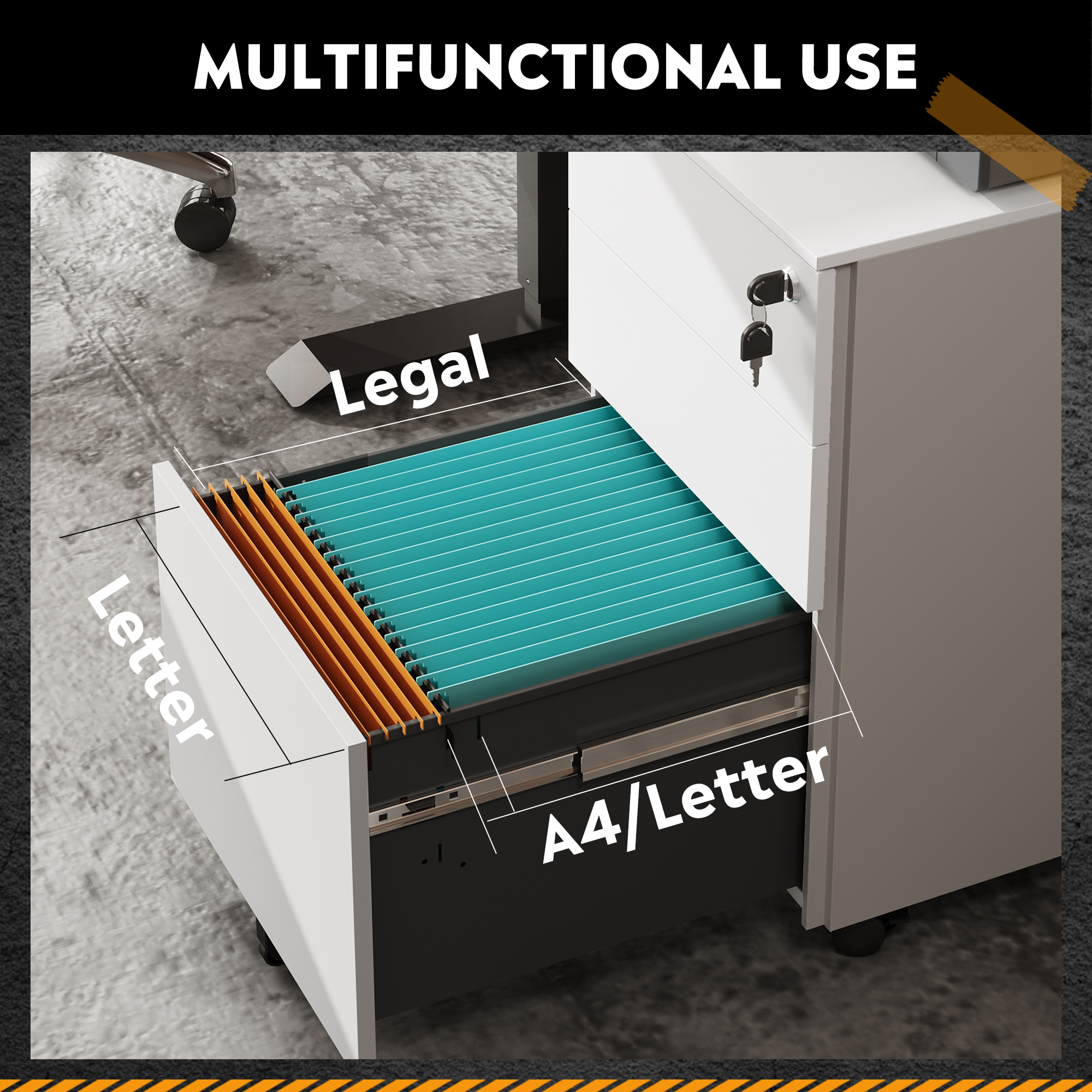 GALAXHERO Filing Cabinet 3 Drawer with Lock, Rolling File Cabinet for Home Office, Fully Assembled Under Desk Storage, White