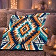 thumbnail image 6 of Desert Diamond Armchair Scene, Bold Rustic Geometric Folk Art Style for Boho Pattern Lovers, Orange Turquoise Motif and Housewarming Gift, Warm Flannel Blanket for Living Room Bedroom, Home Decor, 6 of 9