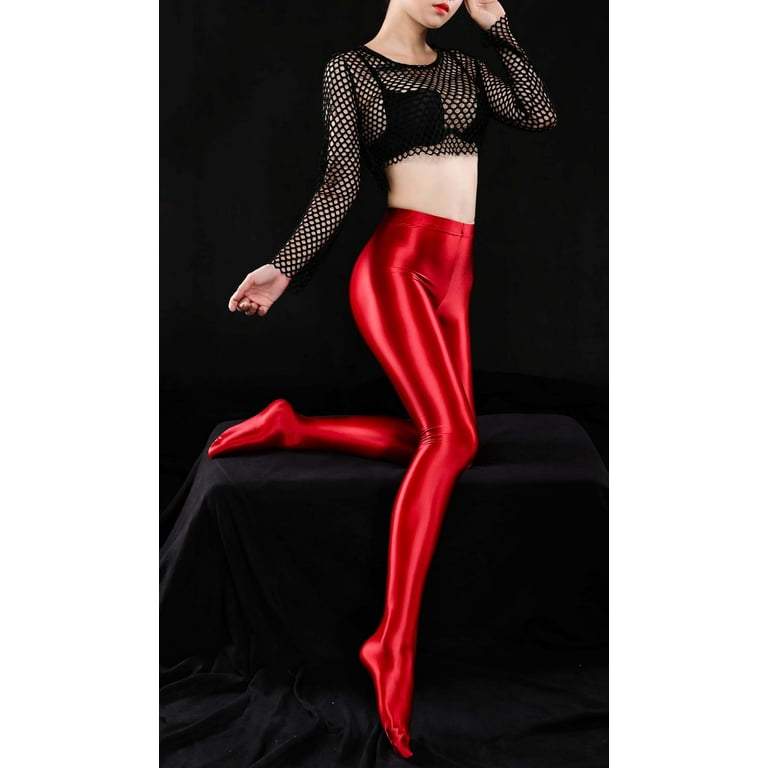 Women Satin Oil Glossy Opaque Pantyhose Wet Look Tights Sexy Stockings  Glossy Leggings Yoga Pants Gym