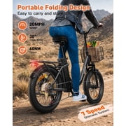 Folding Electric Bikes for Adults 1000W Peak 70 Miles Max Range 20mph Top Speed Step Thru E Bike Fat Tire Foldable E-Mountain Bike with Front Basket, 7 Speed, 36V 13.5AH Battery, UL2849 by SGS