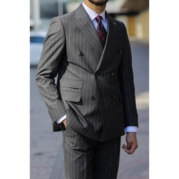 Men's Suit, Double Breasted Swallow Collar Woven Classic Black Suit