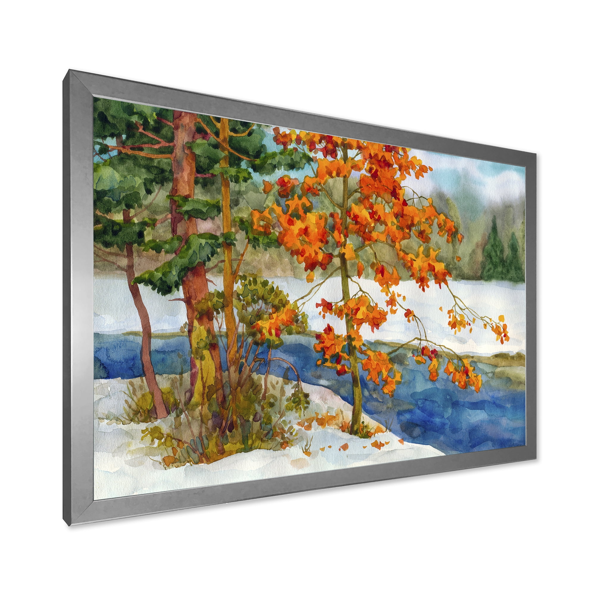 Designart 'Stream Through The Winter Forest I' Lake House Framed Art Print