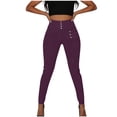 thumbnail image 5 of hlysgo Womens Jeggings Pants High Elastic Waist Casual Stretch Pant Fashion Business Officewear Trousers with Pockets Purple,XL, 5 of 6