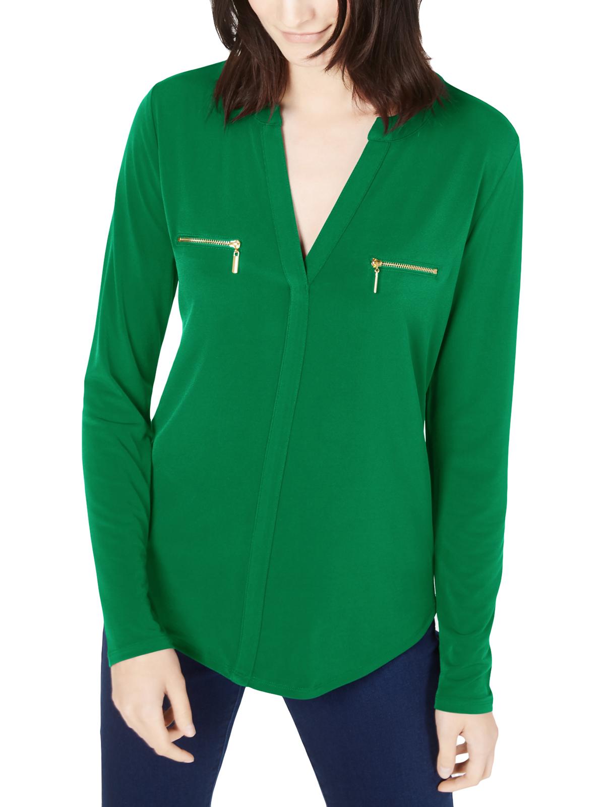 INC Womens Zip Pocket VNeck Blouse
