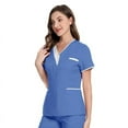 thumbnail image 3 of Bata quirúrgica de hospital, bata de médico de manga corta, bata de enfermera de algodón con cuello en V, ropa de trabajo para técnicos, ropa para mujeres, clínica, salón de belleza, top, 3 of 6