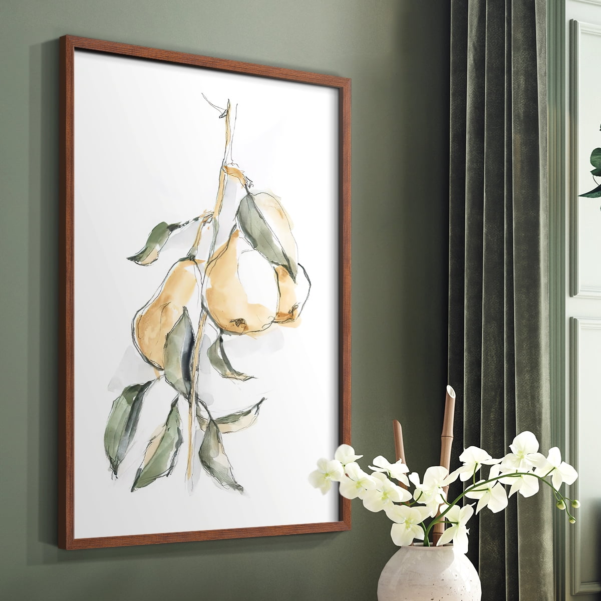 Watercolor Fruit Contour I Framed Print in Brown Solid Wood 8 x 10 Framed Print