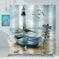 thumbnail image 3 of Nautical Coastal Shower Curtain, Ocean Beach Lighthouse Shower Curtain, Blue Teal Seasides Sailboat Bathroom Accessories Fabric Waterproof with Hooks, 72X72in, 3 of 6